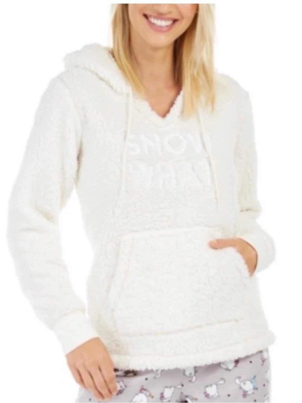 Jenni by Jennifer Moore Faux Sherpa Cozy Pullover Snow What Hoodie Small $39.50